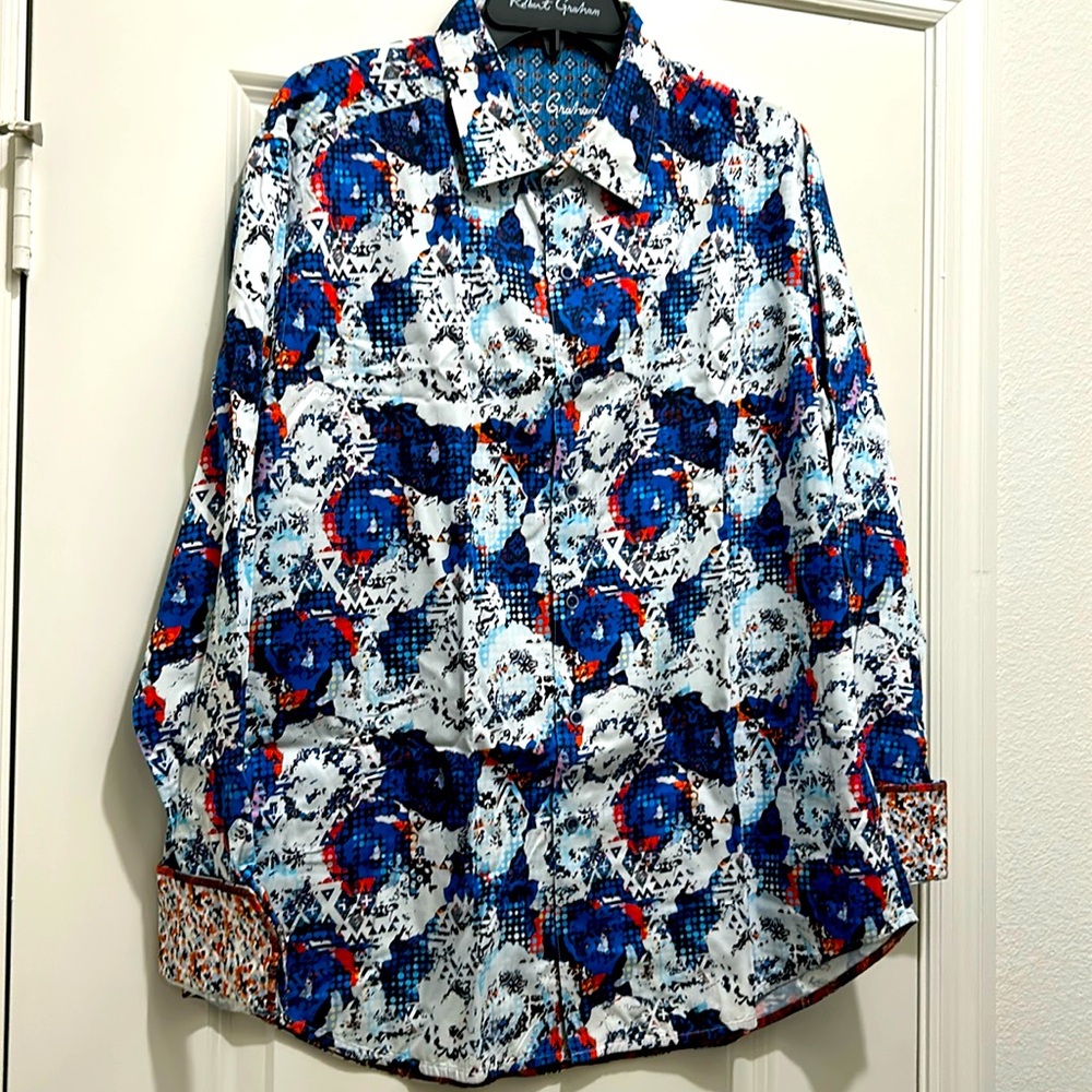 NEW Robert Graham $198 CAVE CREEK Abstract Watercolor Print Sports Shirt XL